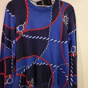 Lauren Ralph Lauren Nautical Patterned Blue Sweater Petite Medium